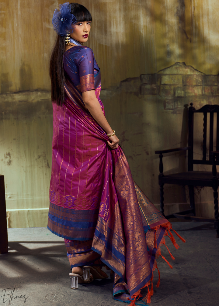 Brilliant Fuchsia Plum Pochampally Ikkat Silk Saree
