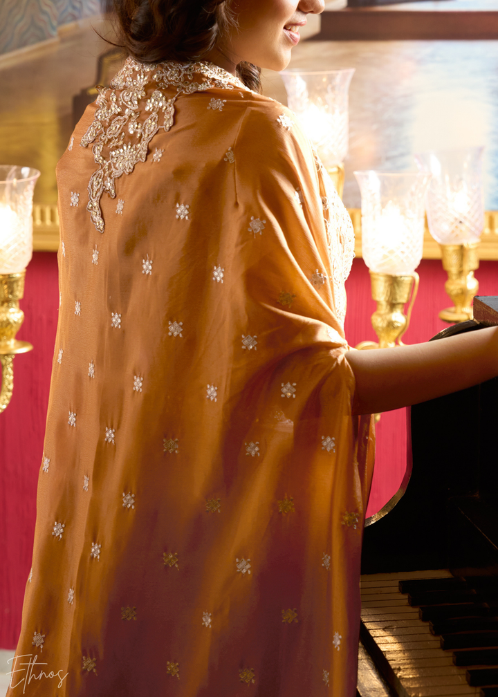 Bronze Chinon Shrug Choli Skirt Set