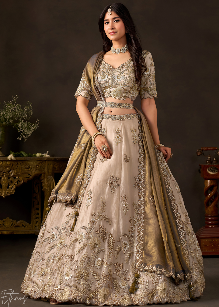 Bronze Gilded Meadow Silk Lehenga Choli