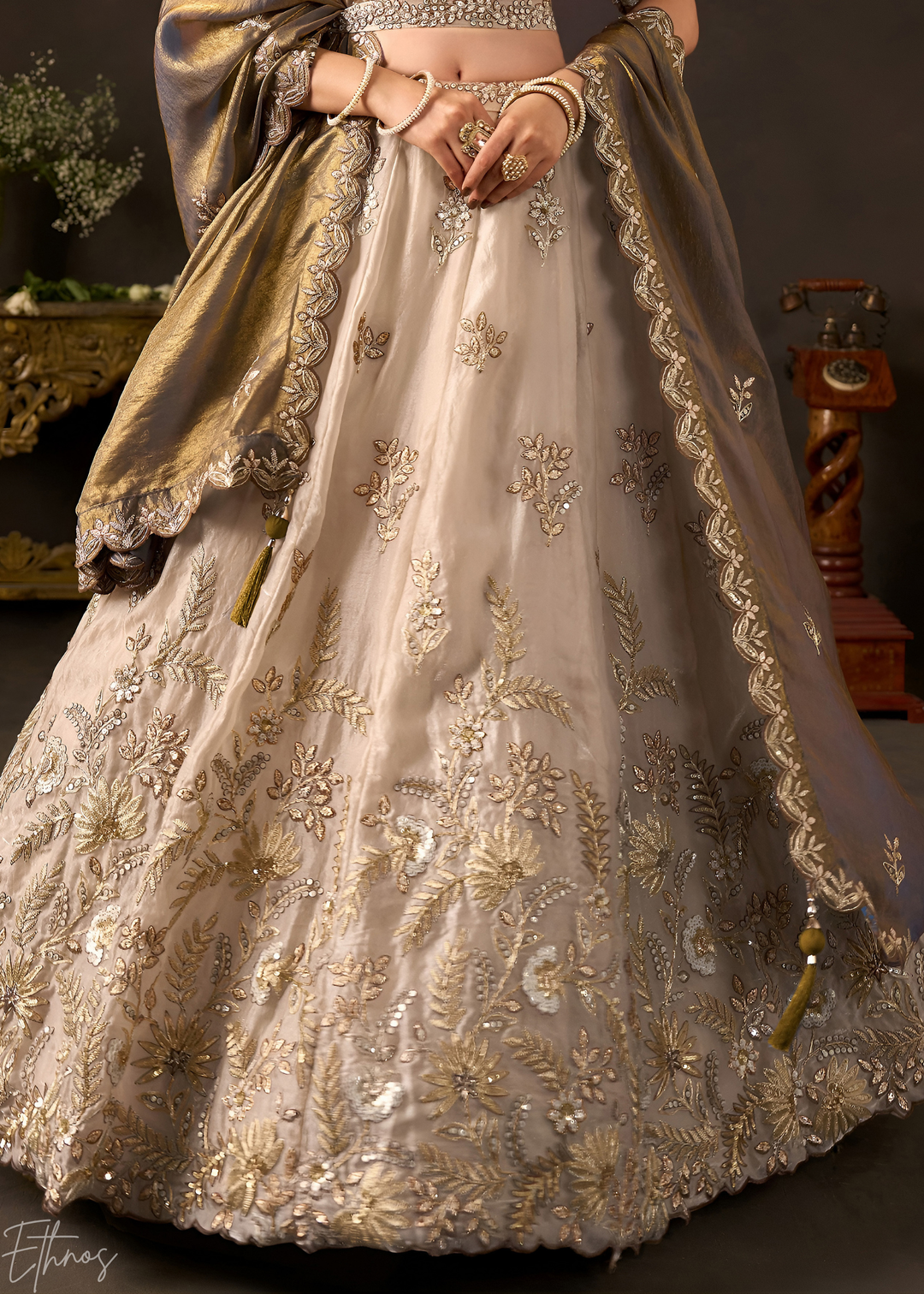 Bronze Gilded Meadow Silk Lehenga Choli