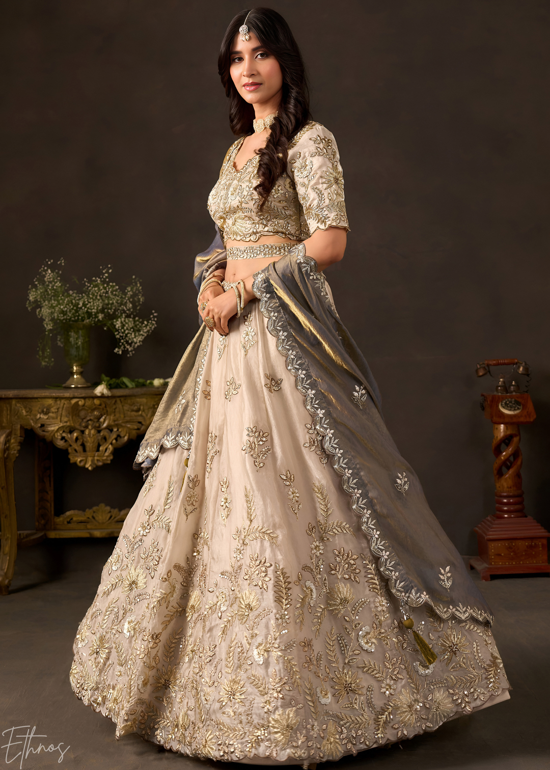 Bronze Gilded Meadow Silk Lehenga Choli