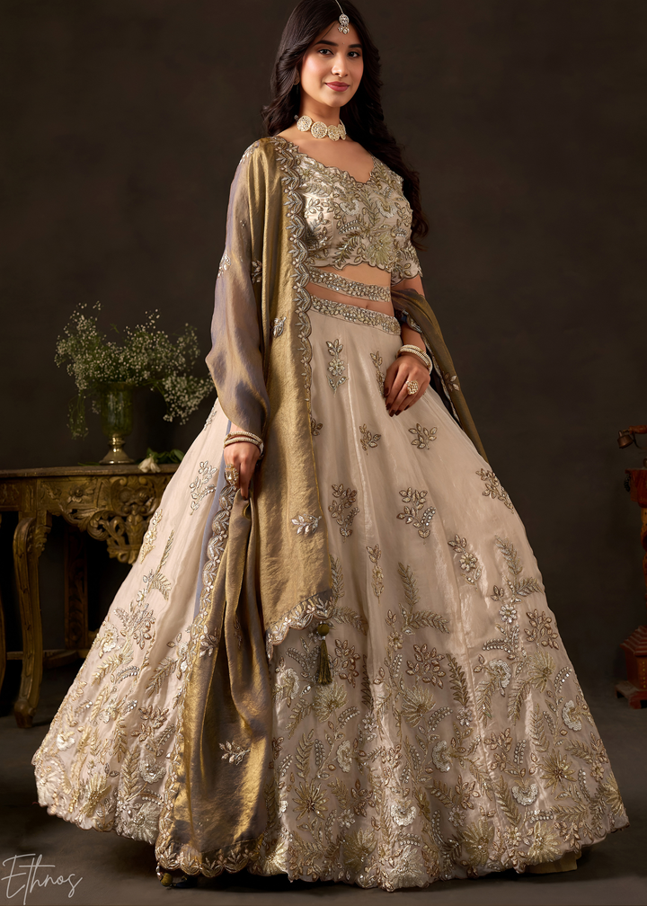 Bronze Gilded Meadow Silk Lehenga Choli