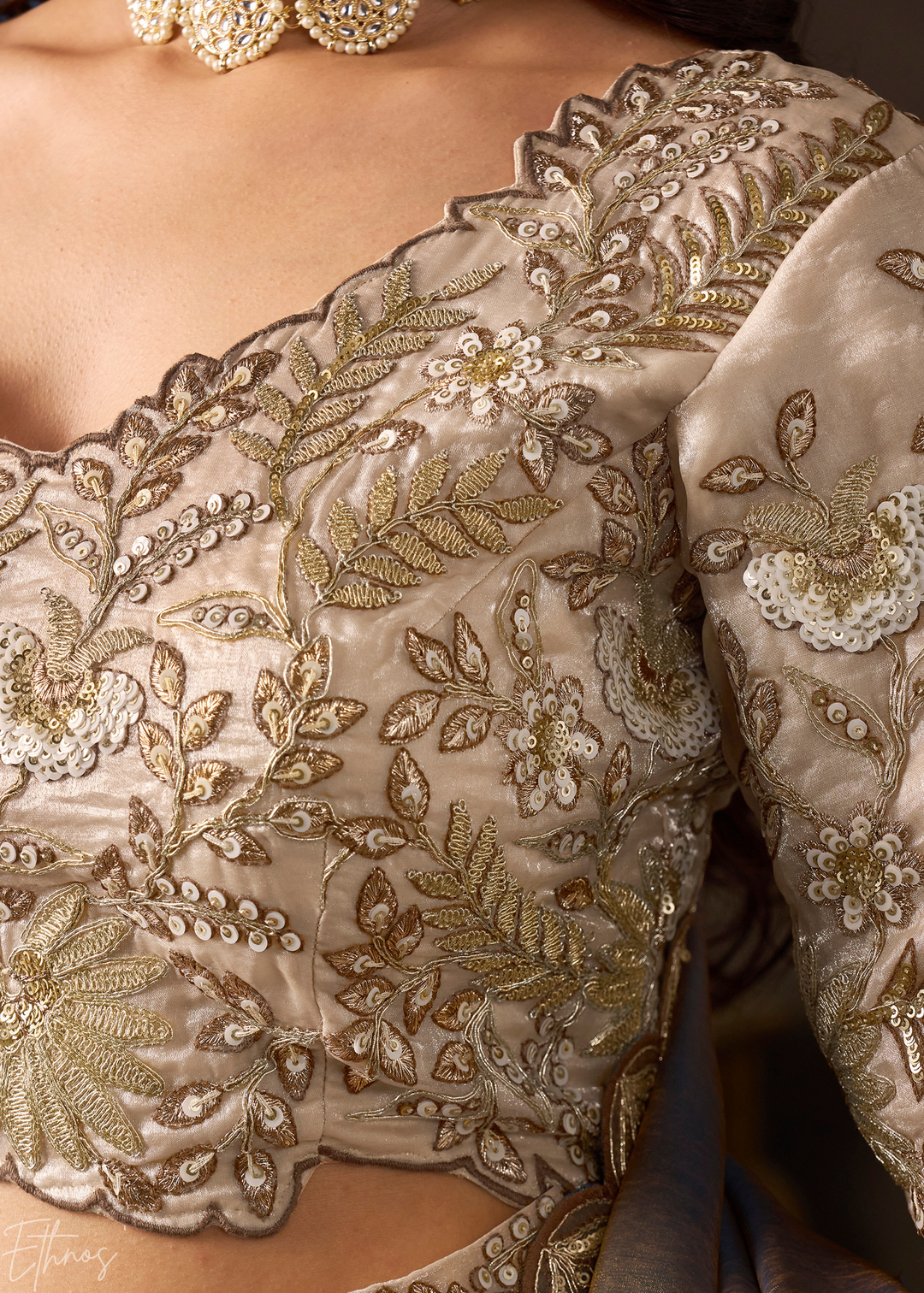 Bronze Gilded Meadow Silk Lehenga Choli