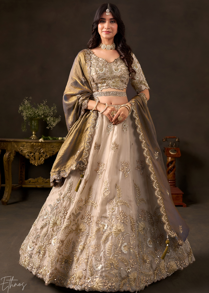 Bronze Gilded Meadow Silk Lehenga Choli