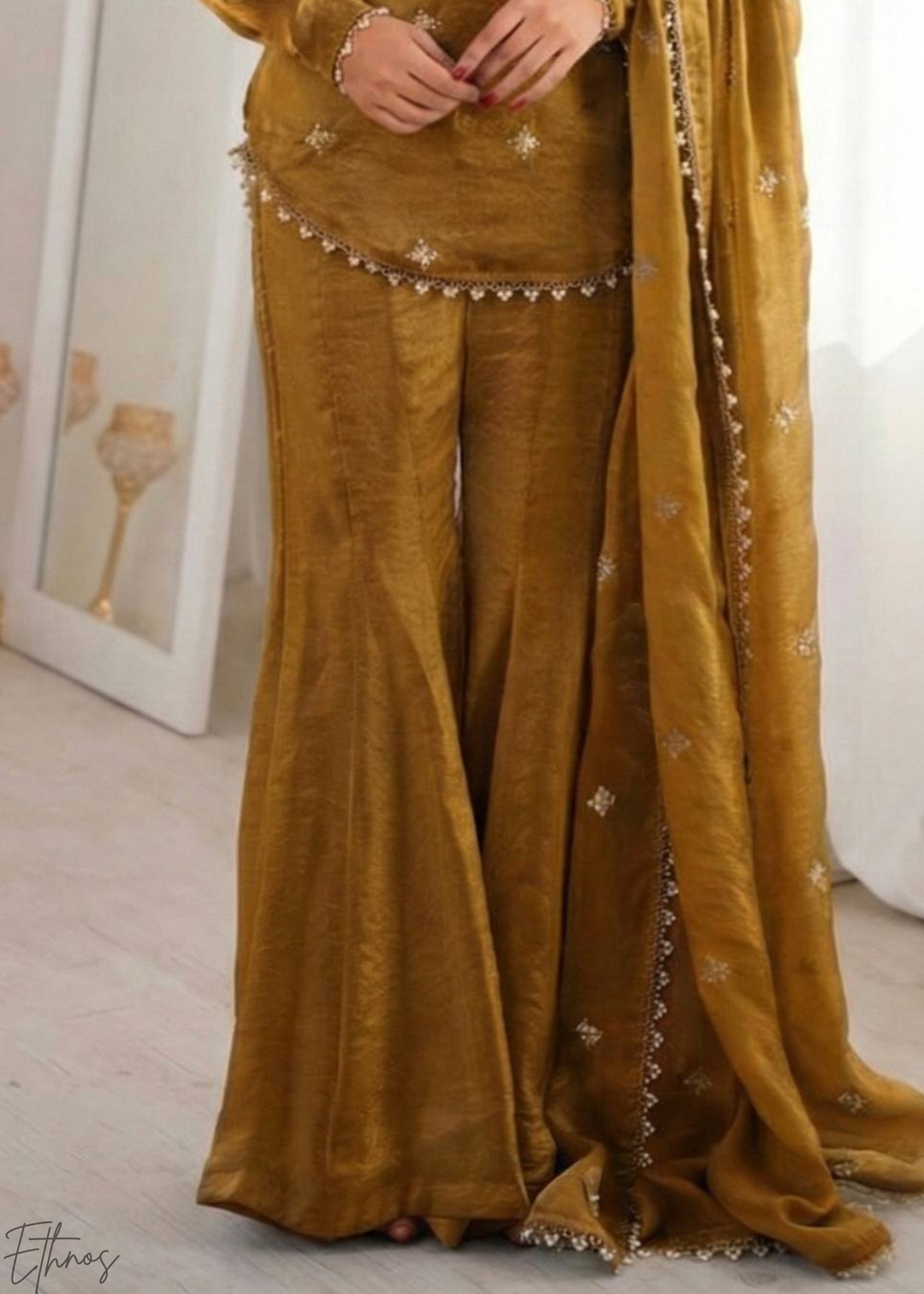 Bronze Silk Kurti Sharara Suit