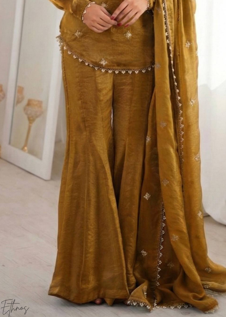 Bronze Silk Kurti Sharara Suit