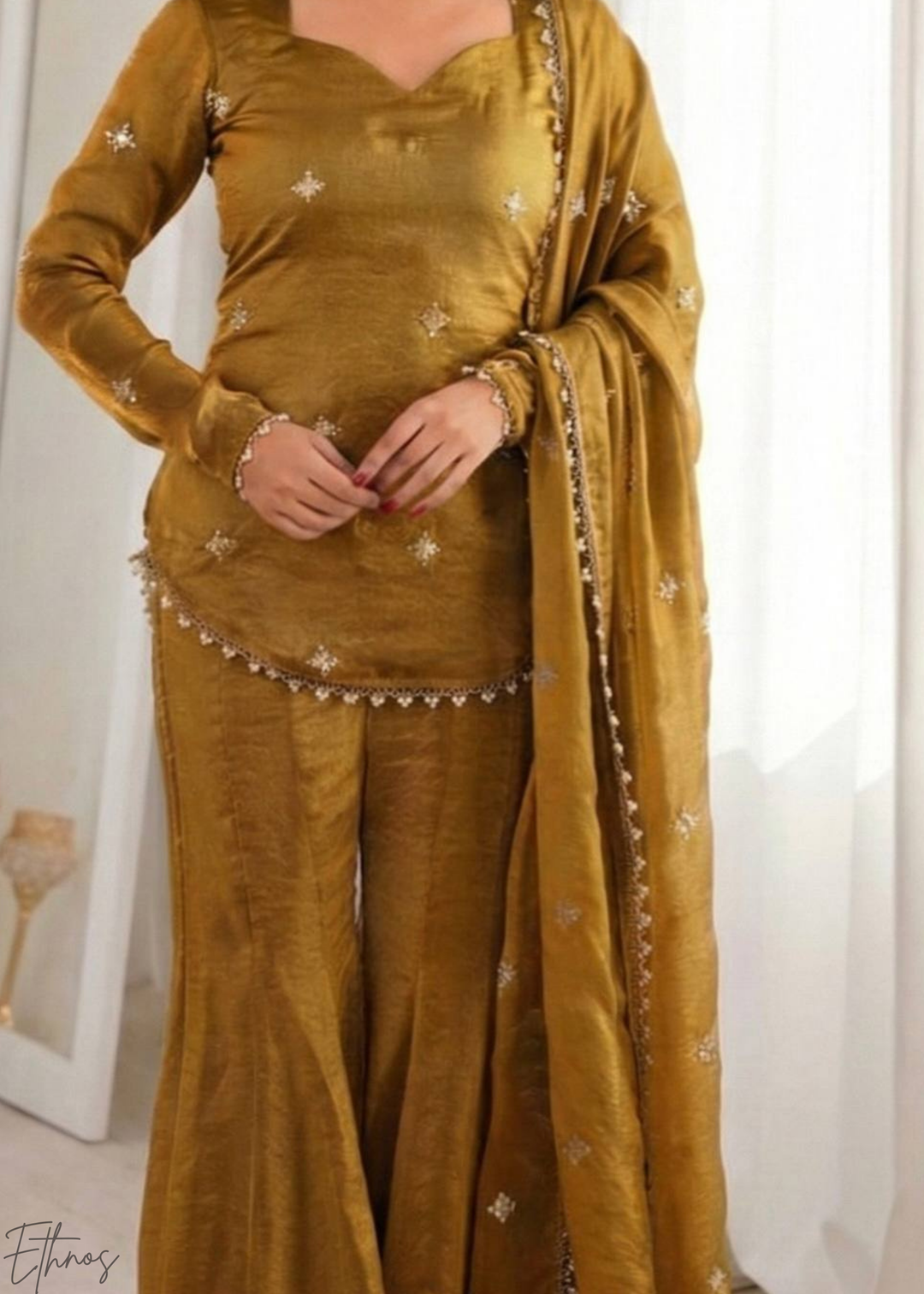 Bronze Silk Kurti Sharara Suit