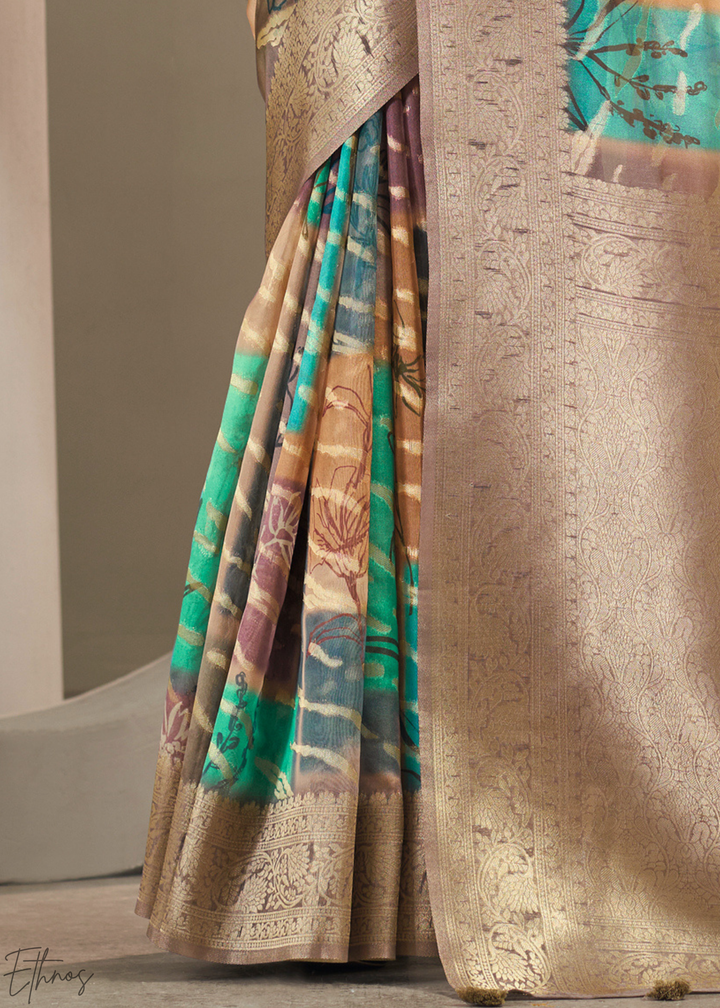 Bronze Taupe Abstract Digital Print Metallic Vellora Saree