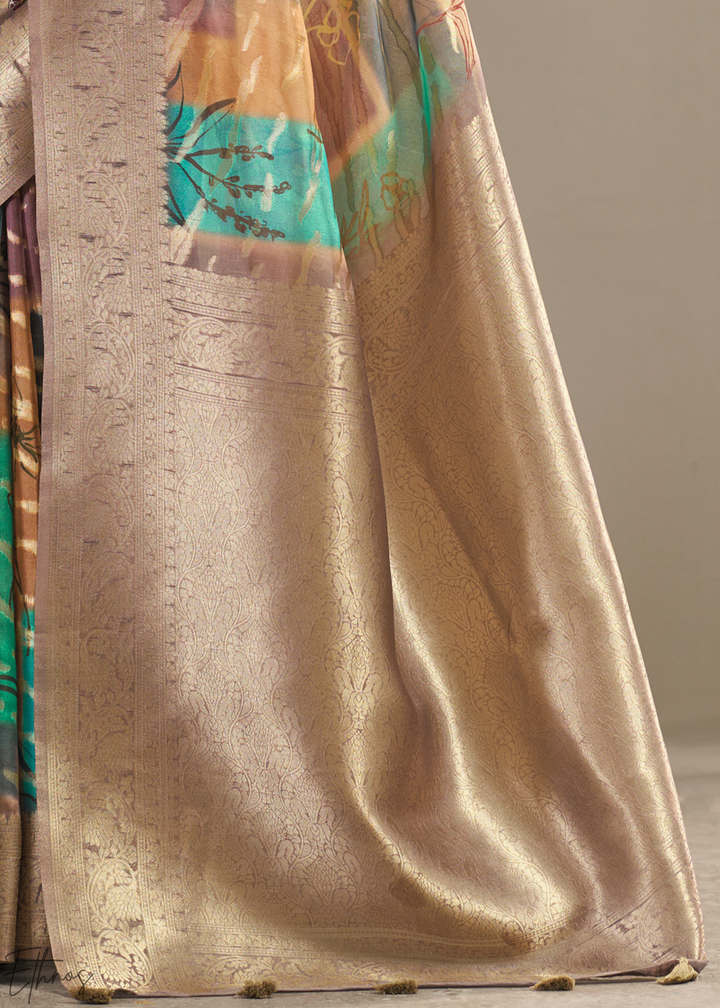 Bronze Taupe Abstract Digital Print Metallic Vellora Saree