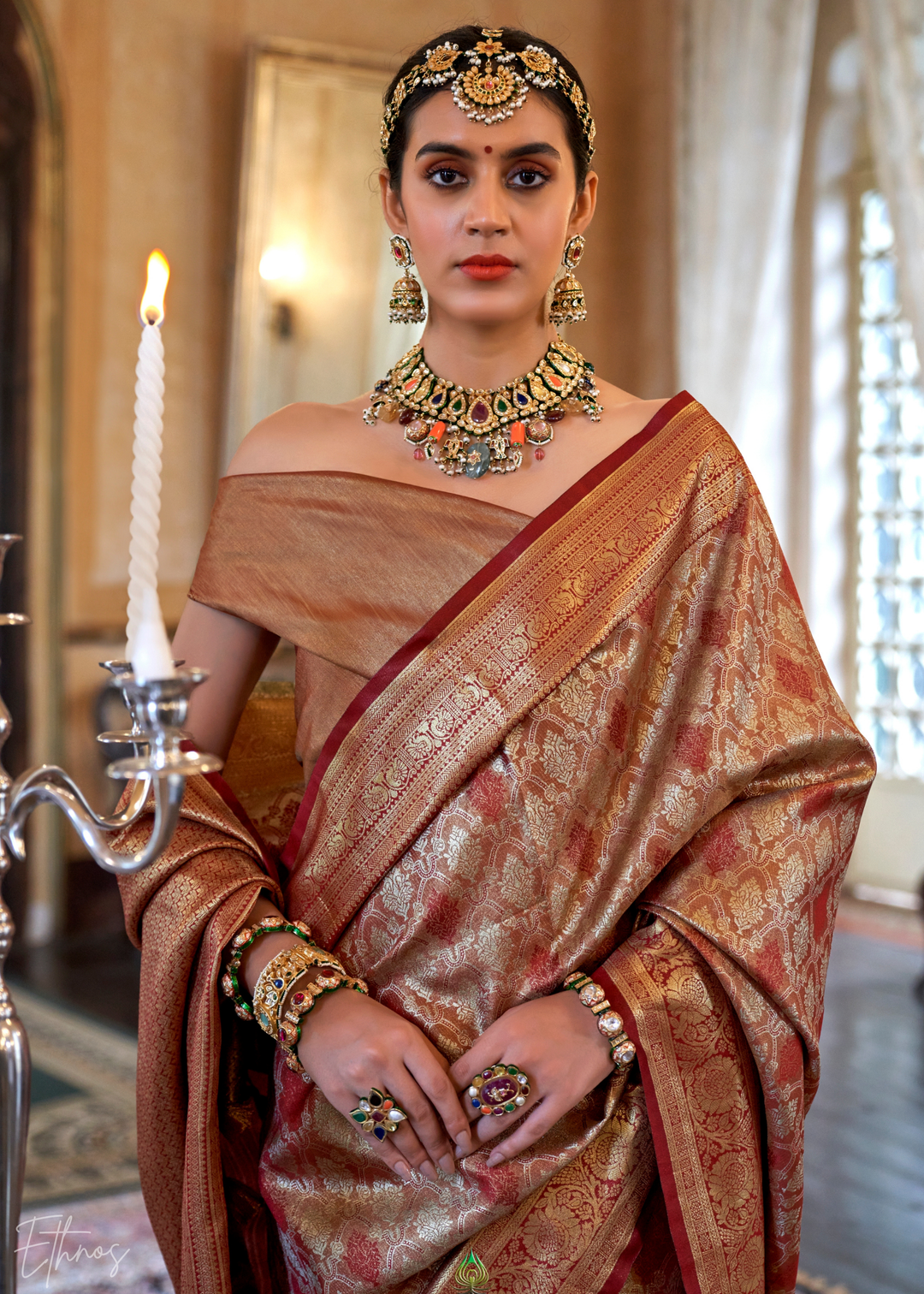 Bronze Tissue Dharmavaram Silk Saree