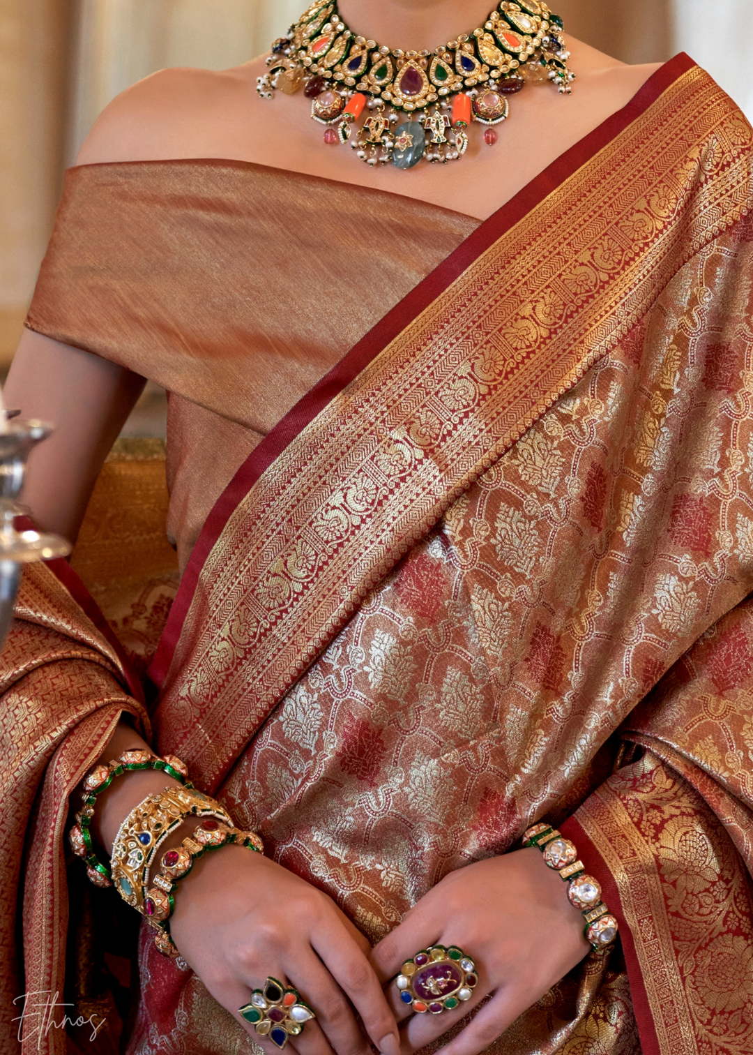 Bronze Tissue Dharmavaram Silk Saree