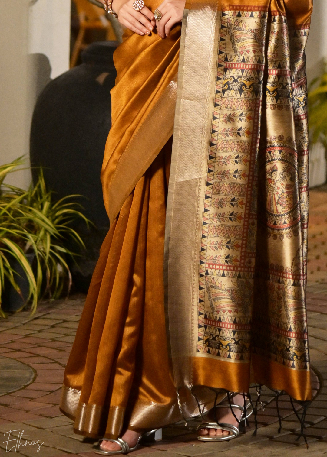 Bronze Zari Tussar Silk Saree
