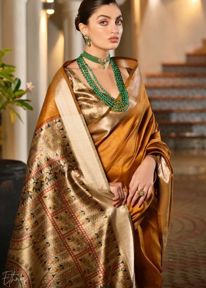 Bronze Zari Tussar Silk Saree