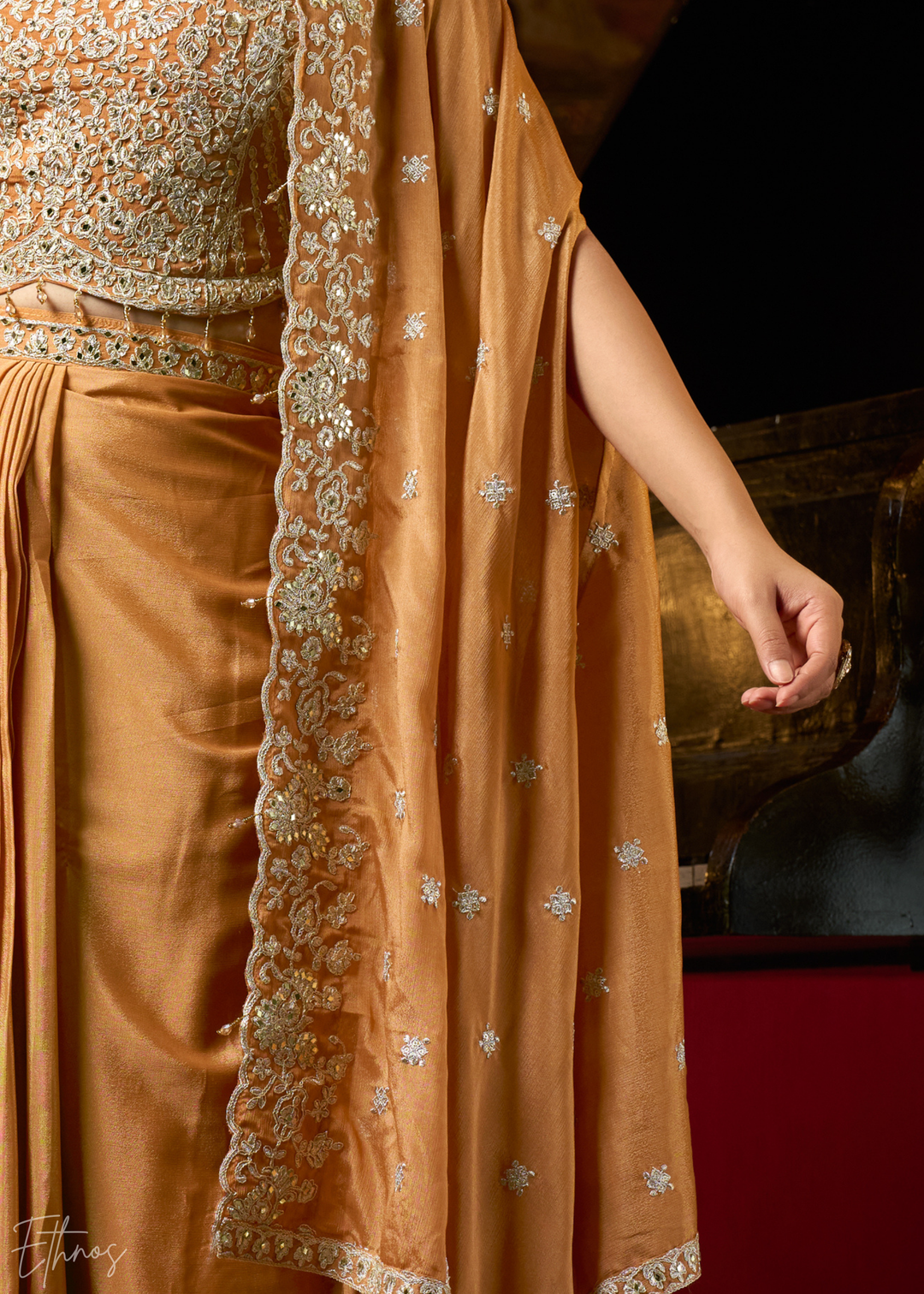 Bronze Chinon Shrug Choli Skirt Set