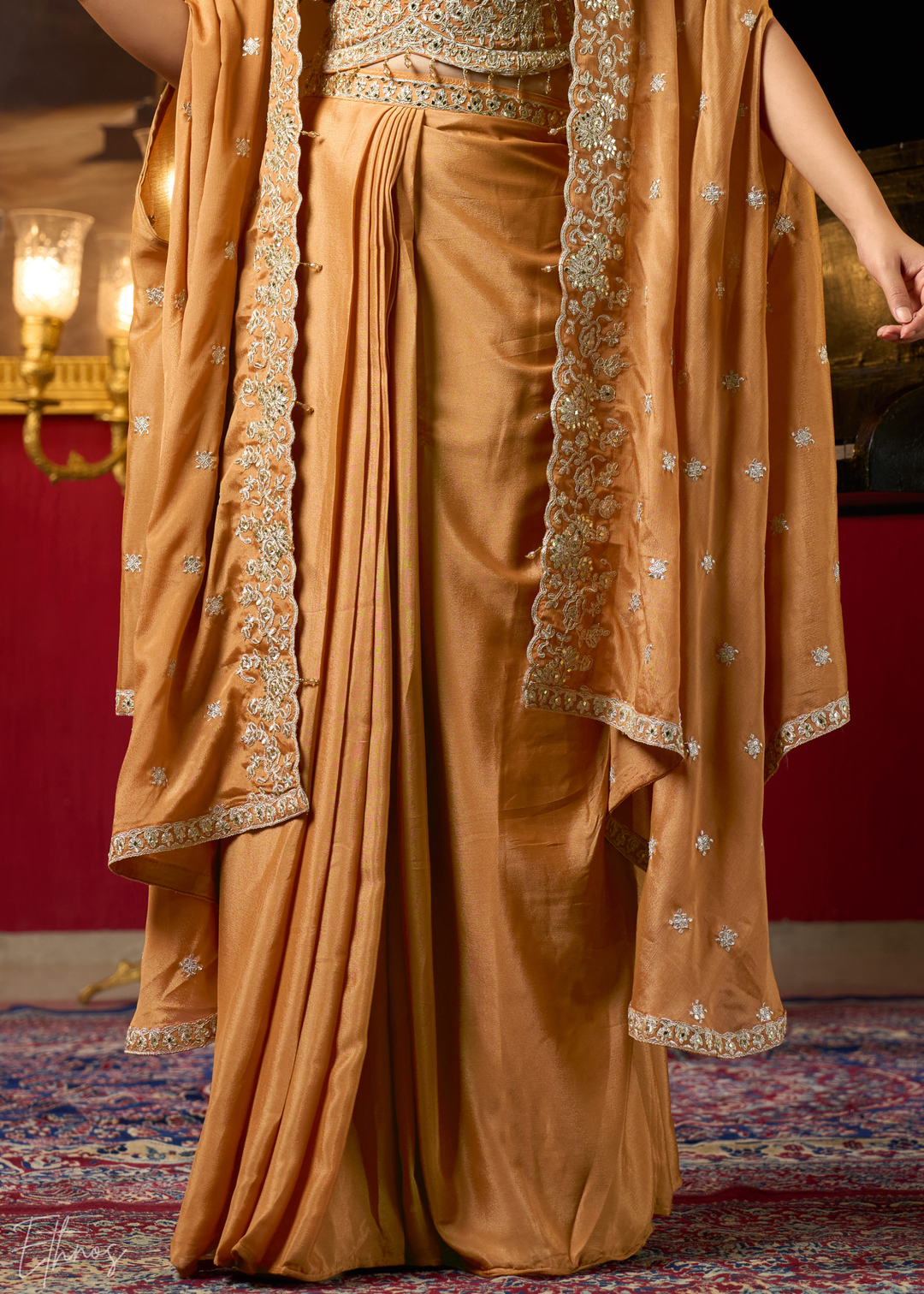 Bronze Chinon Shrug Choli Skirt Set