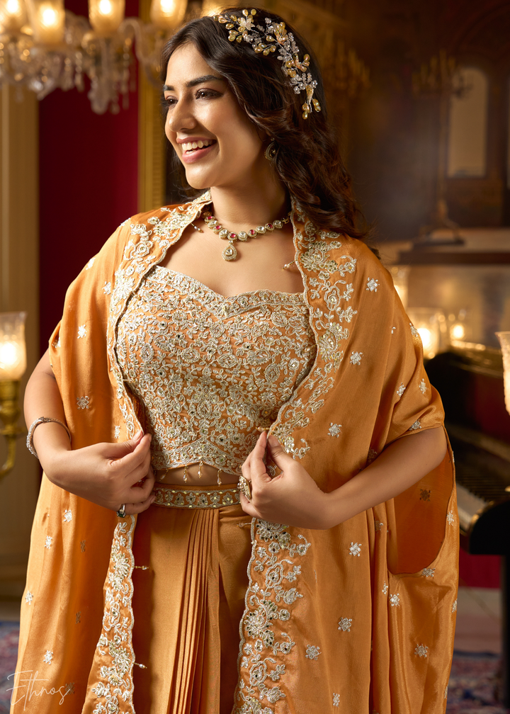 Bronze Chinon Shrug Choli Skirt Set