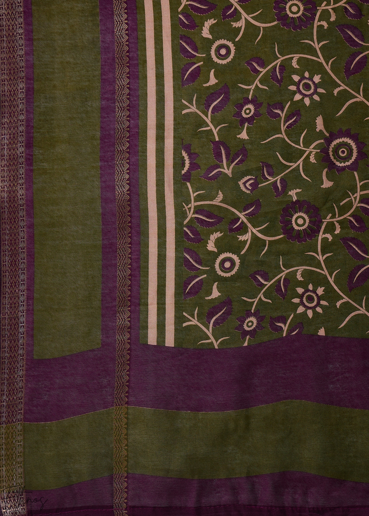 Bronzite Striped Ajrakh PV Cotton Saree