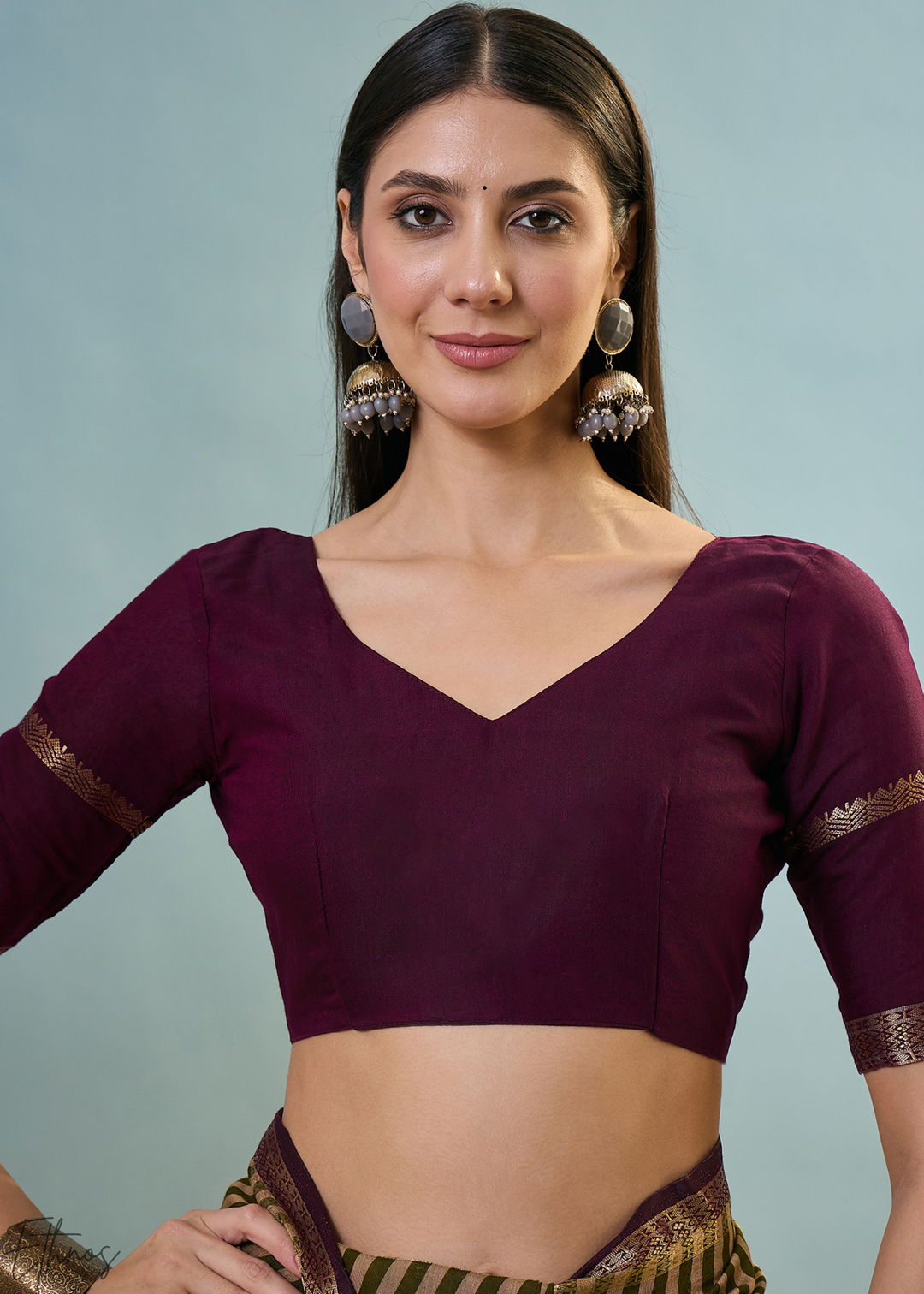 Bronzite Striped Ajrakh PV Cotton Saree