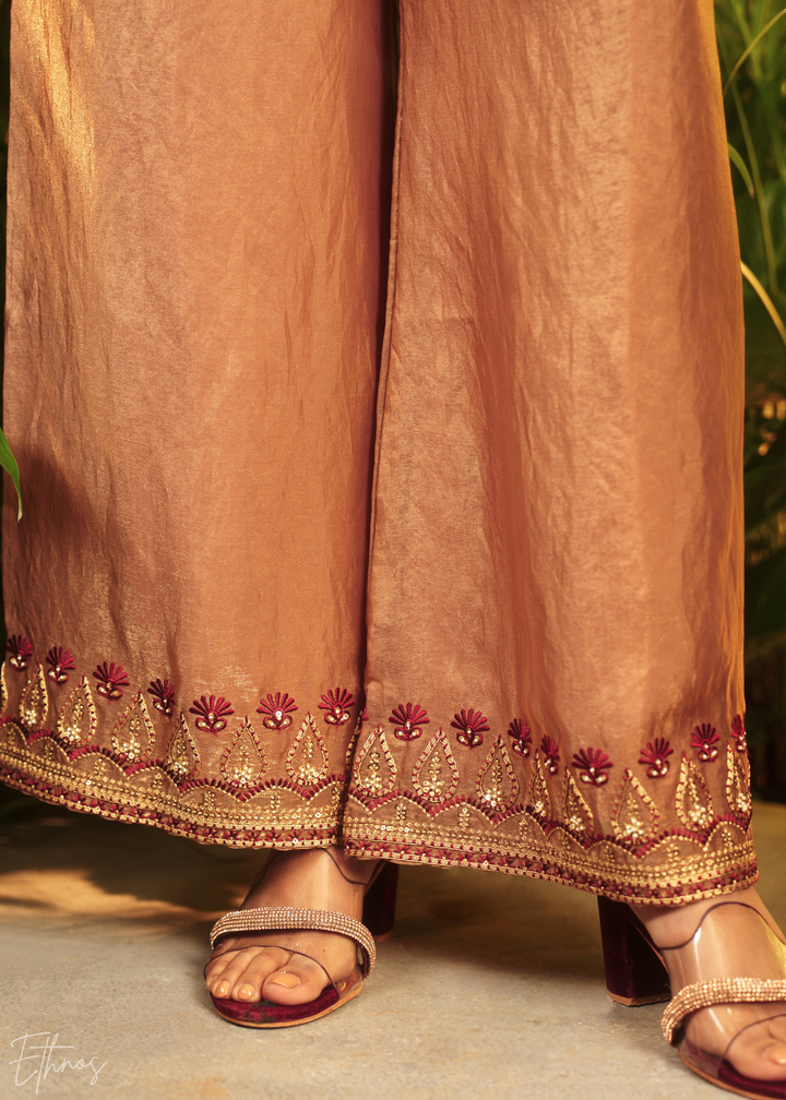 Brown Zardozi Organza Co-ord Set