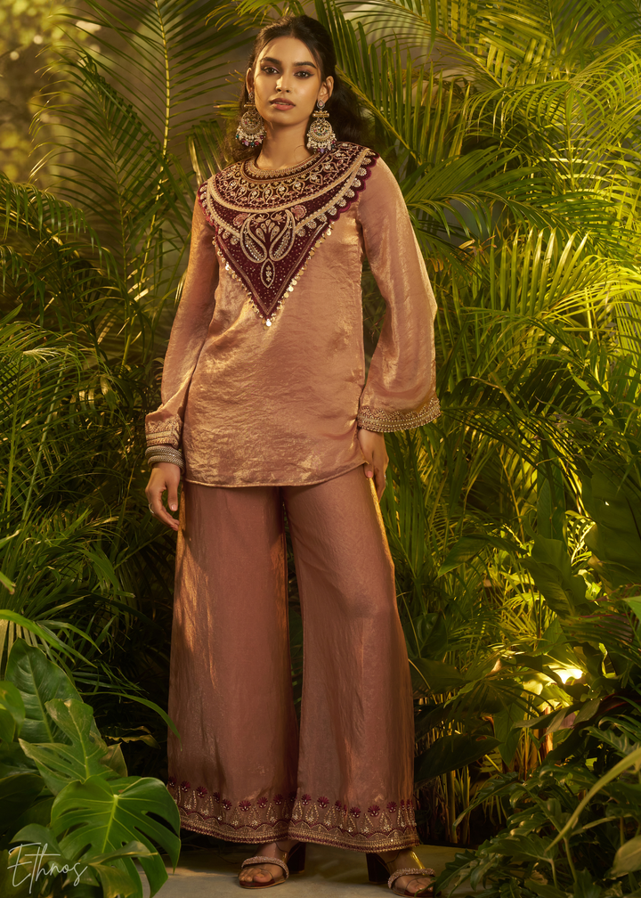 Brown Zardozi Organza Co-ord Set