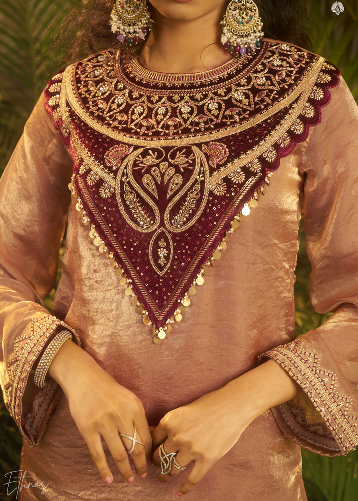 Brown Zardozi Organza Co-ord Set