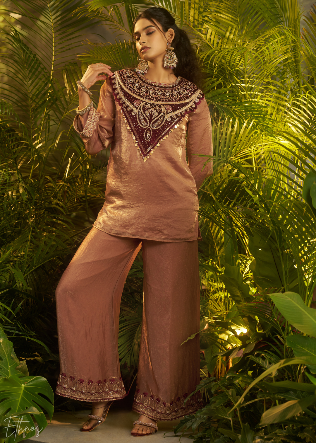 Brown Zardozi Organza Co-ord Set