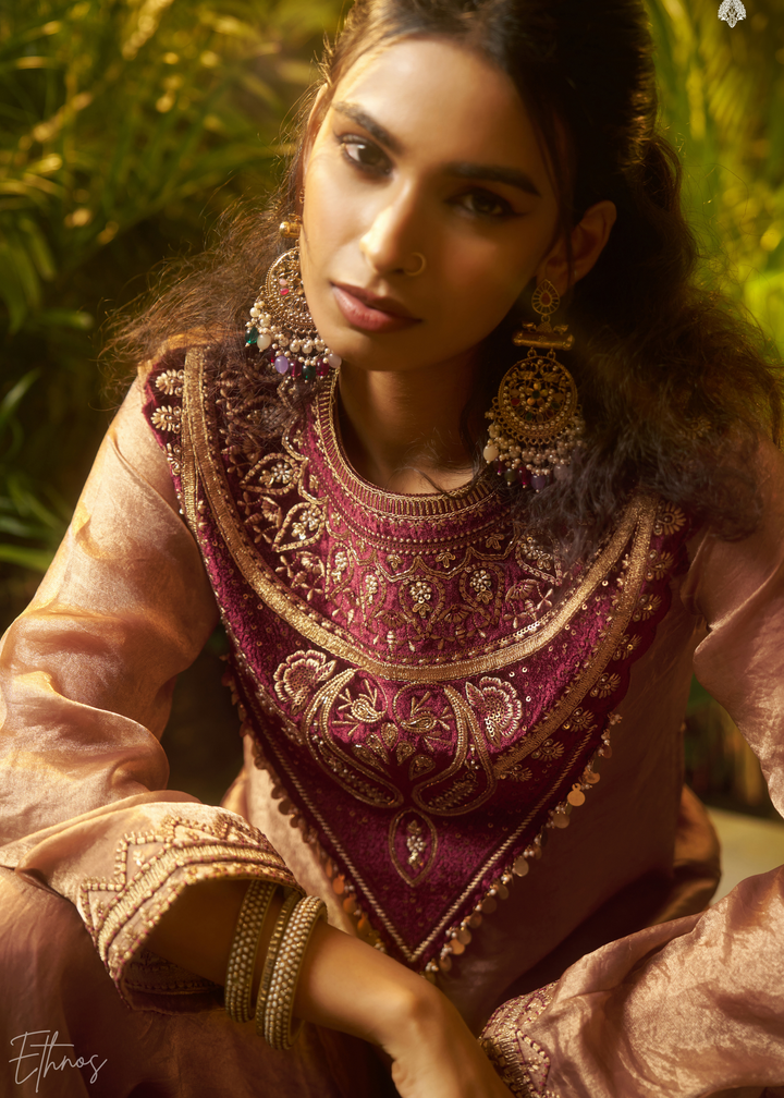 Brown Zardozi Organza Co-ord Set