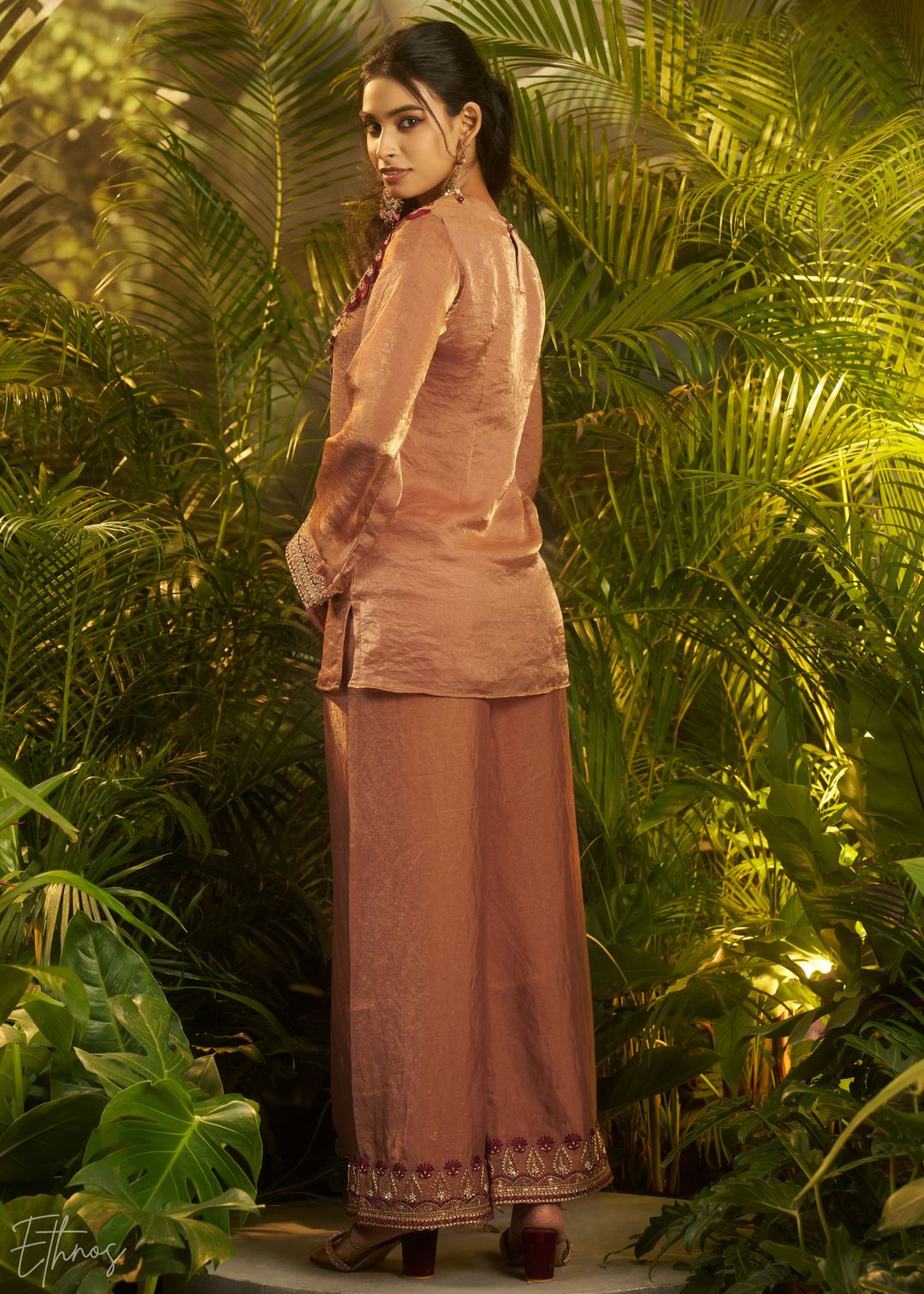 Brown Zardozi Organza Co-ord Set