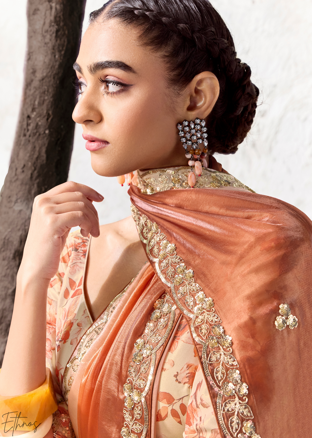 Burnt Orange Dual-Tone Shaded Organza Silk Saree