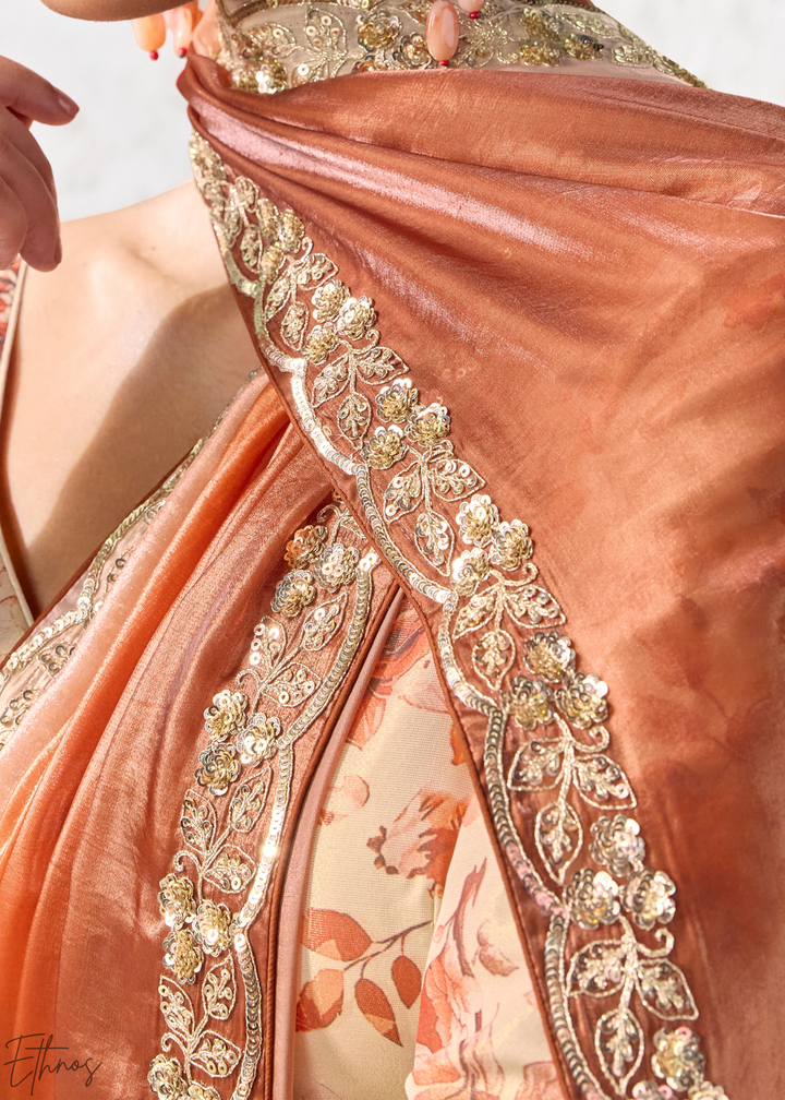 Burnt Orange Dual-Tone Shaded Organza Silk Saree