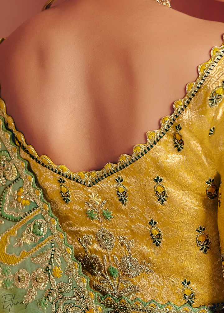 Canary Yellow Floral Resham Silk Saree