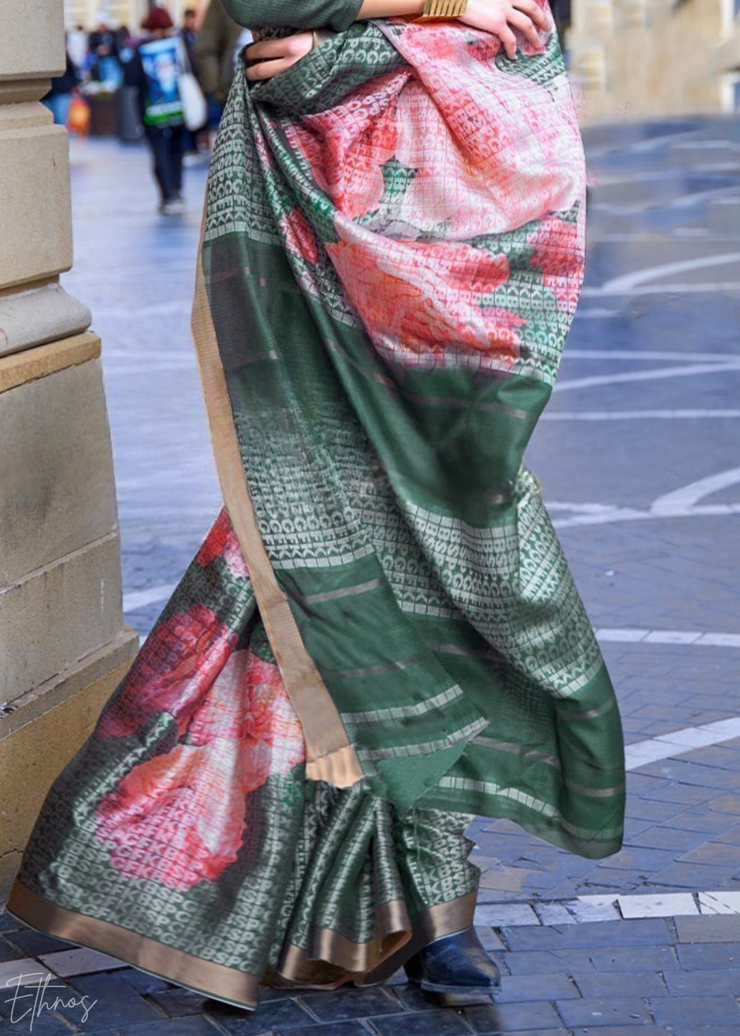Capri Green Printed Viscose Saree