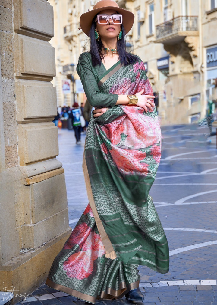 Capri Green Printed Viscose Saree