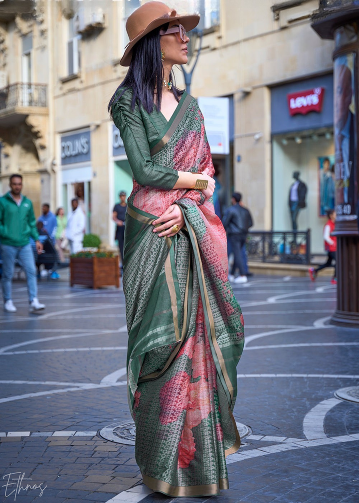 Capri Green Printed Viscose Saree