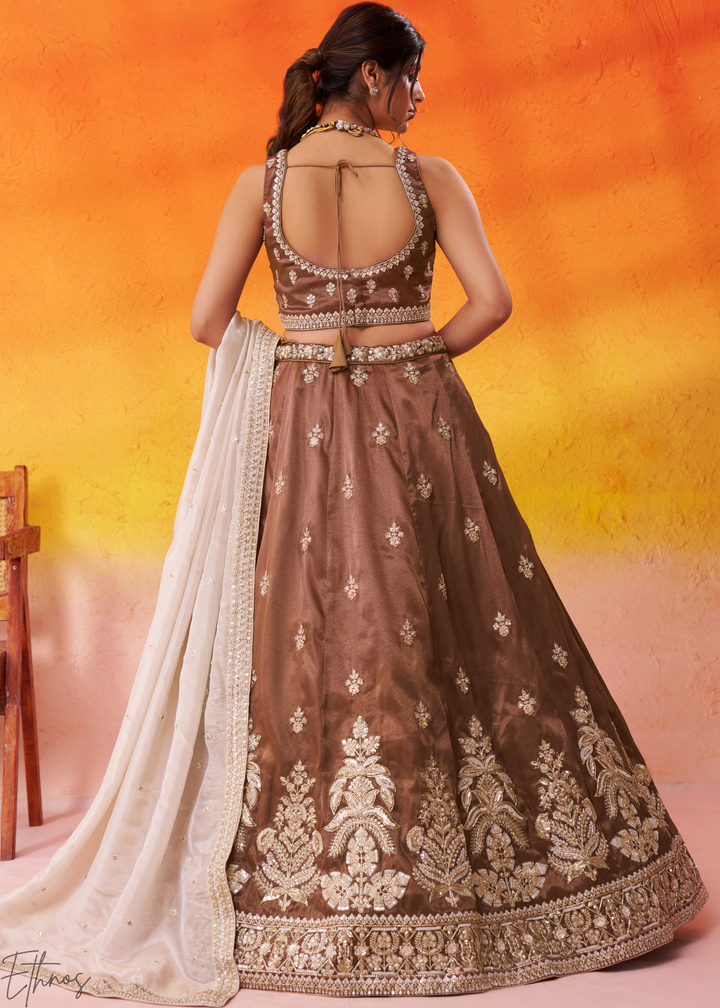 Caramel Brown Tissue Silk Lehenga