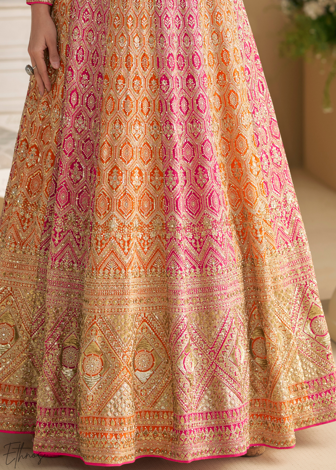 Carnelian Prism Aura Crystal-Encrusted Georgette Gown Set