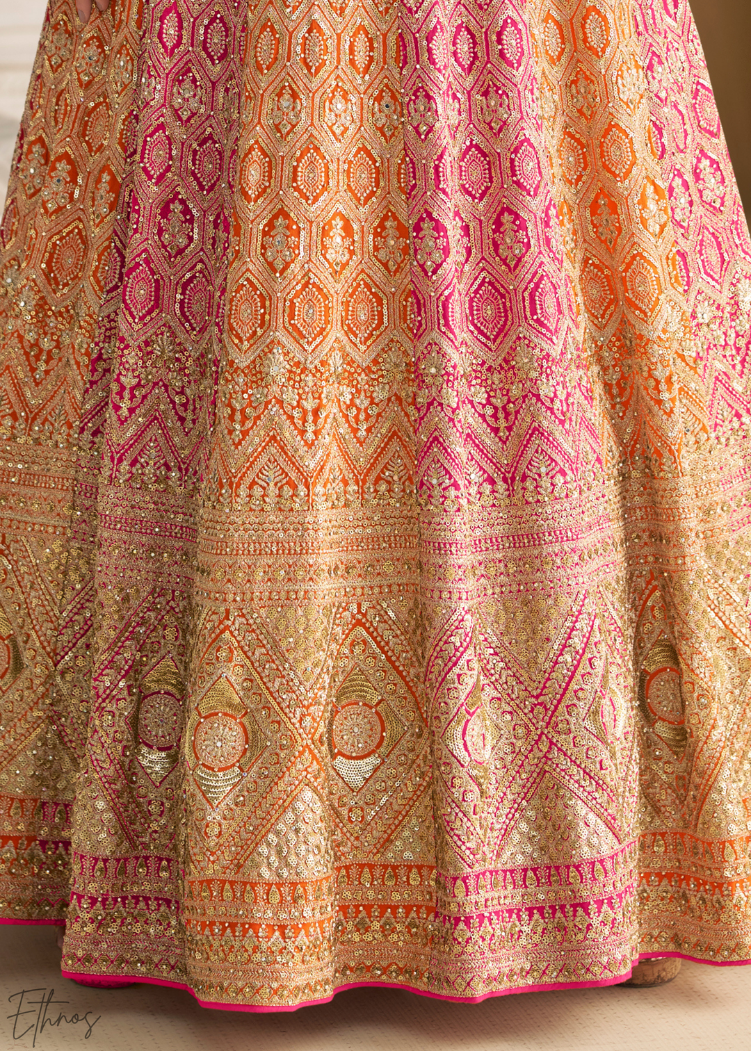 Carnelian Prism Aura Crystal-Encrusted Georgette Gown Set