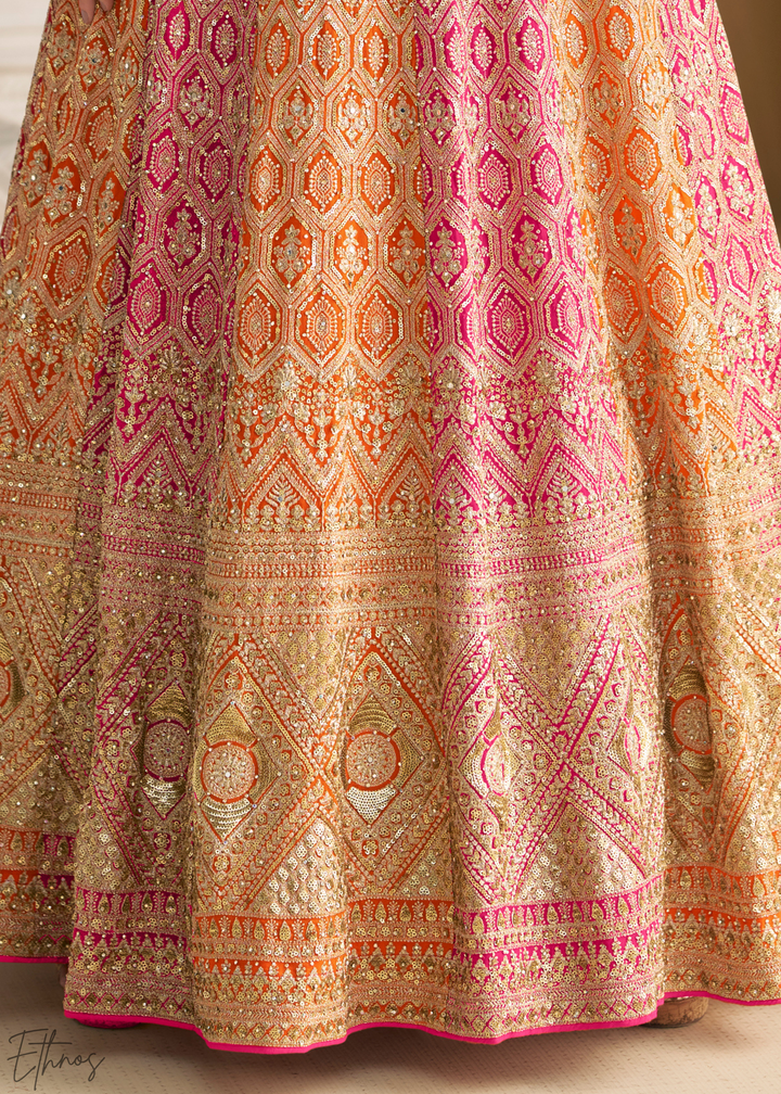 Carnelian Prism Aura Crystal-Encrusted Georgette Gown Set