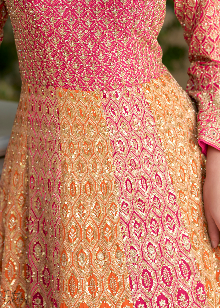 Carnelian Prism Aura Crystal-Encrusted Georgette Gown Set