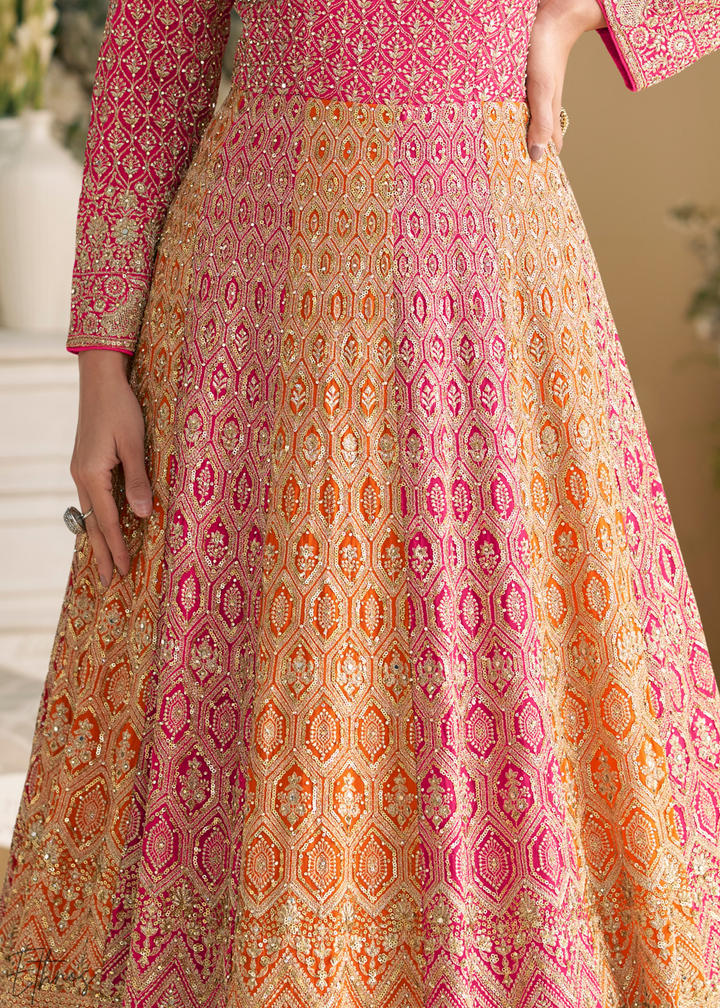 Carnelian Prism Aura Crystal-Encrusted Georgette Gown Set