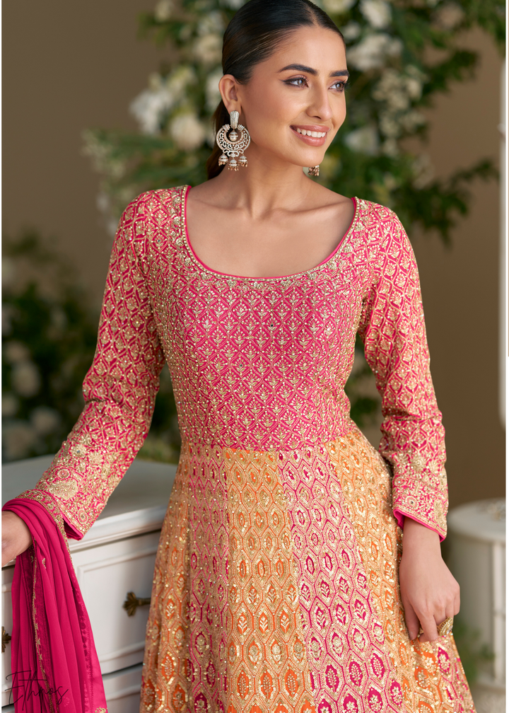 Carnelian Prism Aura Crystal-Encrusted Georgette Gown Set