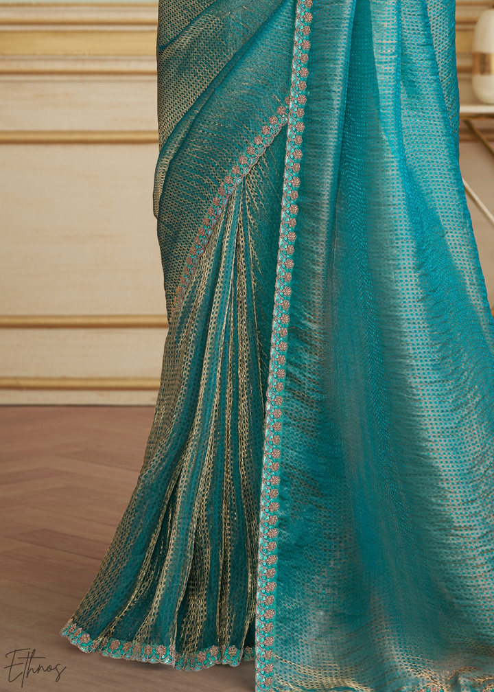 Cerulean Grid Checks Georgette Saree
