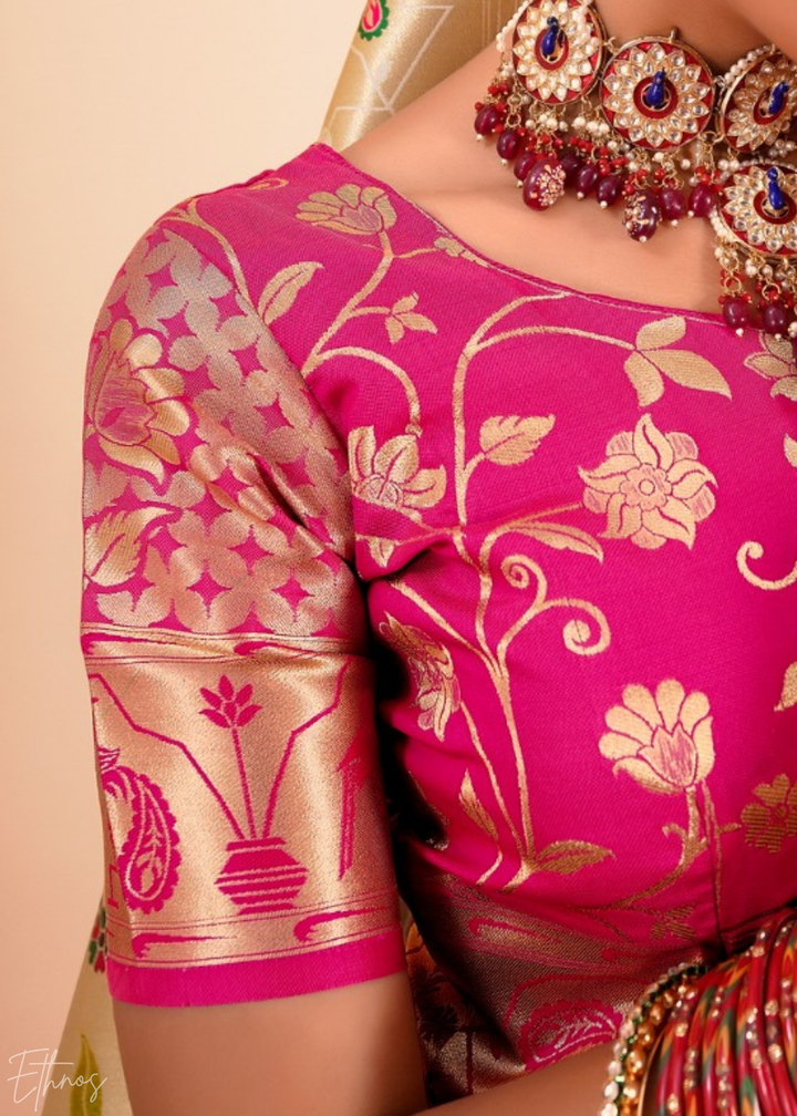 Champagne Cream Menagerie Paithani Silk Saree