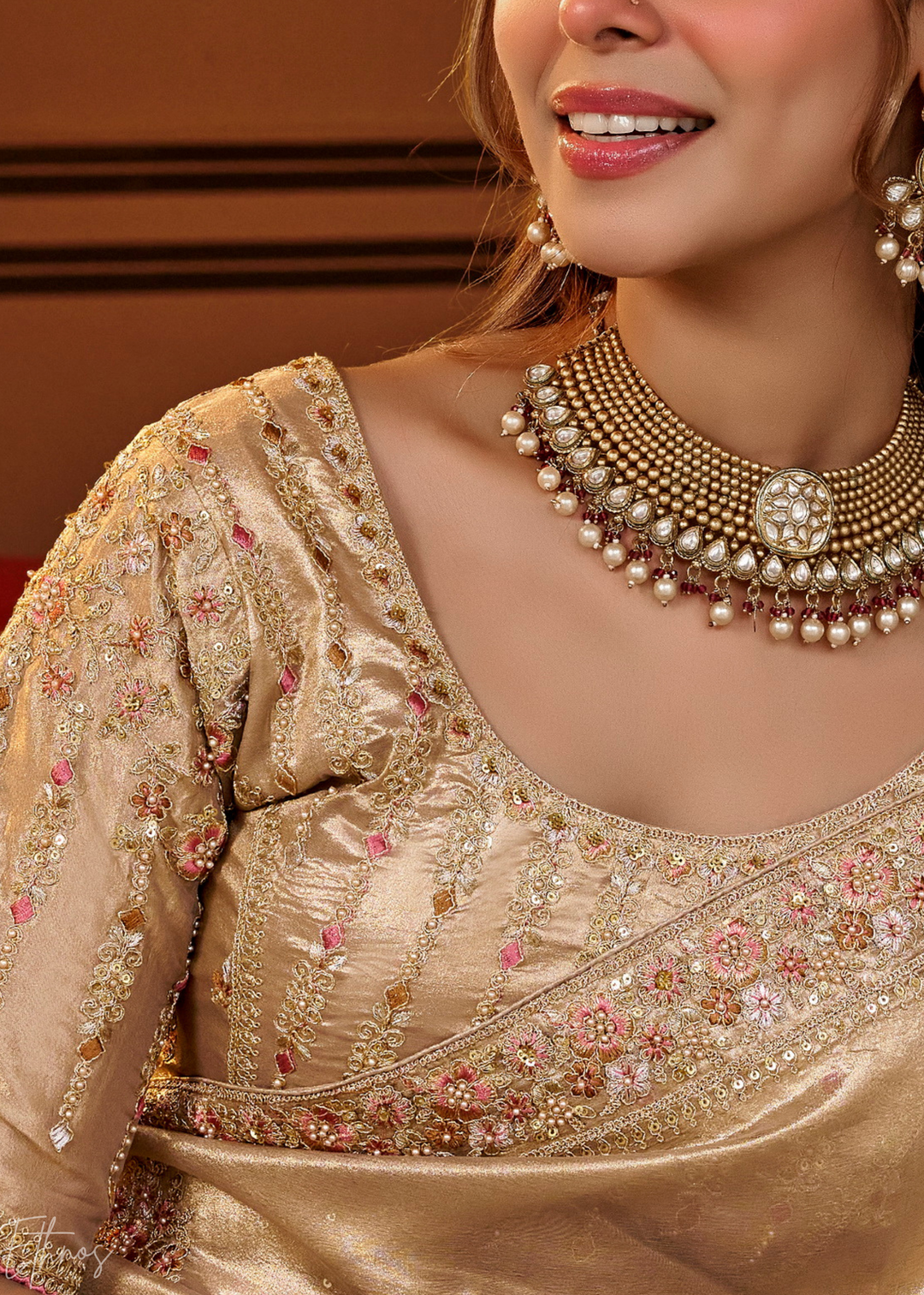 Champagne Gold Minimalist Border Satin Silk Saree