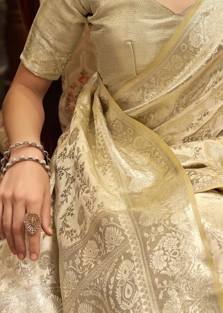 Champagne Rose Iridescent Woven Satin Silk Saree