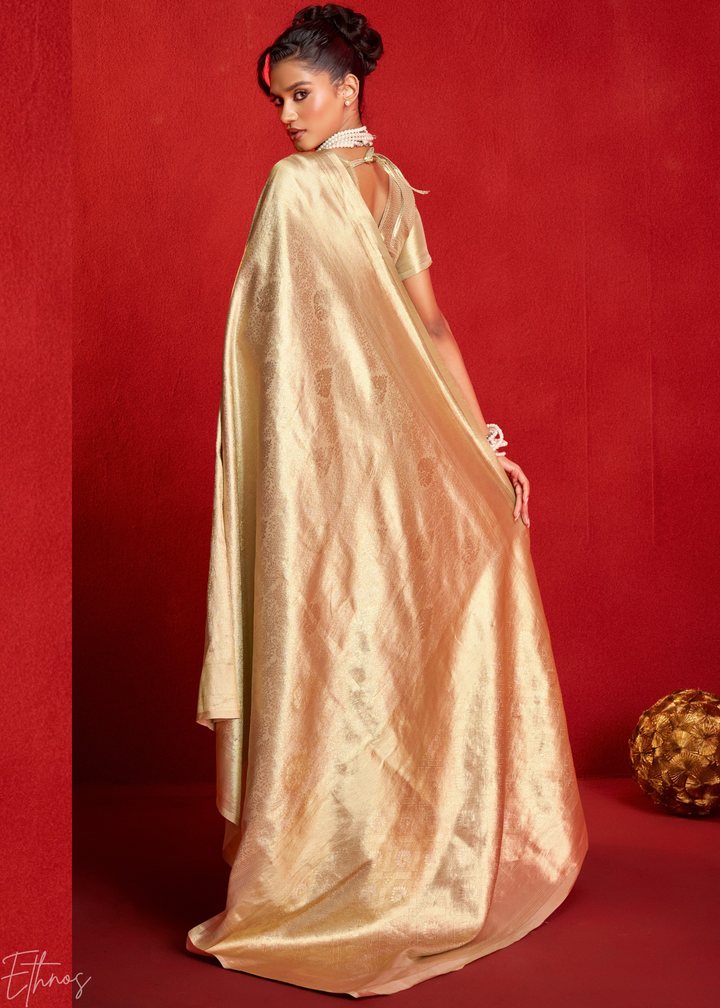 Champagne Gold Kanjeepuram Woven Zari Border Tissue Silk Saree