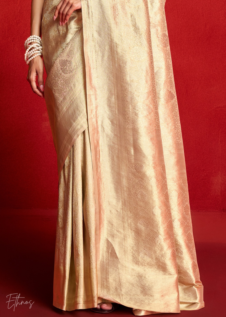 Champagne Gold Kanjeepuram Woven Zari Border Tissue Silk Saree