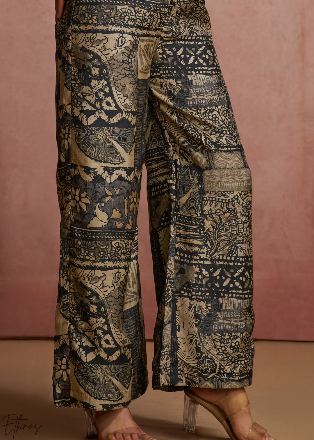 Charcoal Baroque Tapestry Cross Front Jumpsuit Set