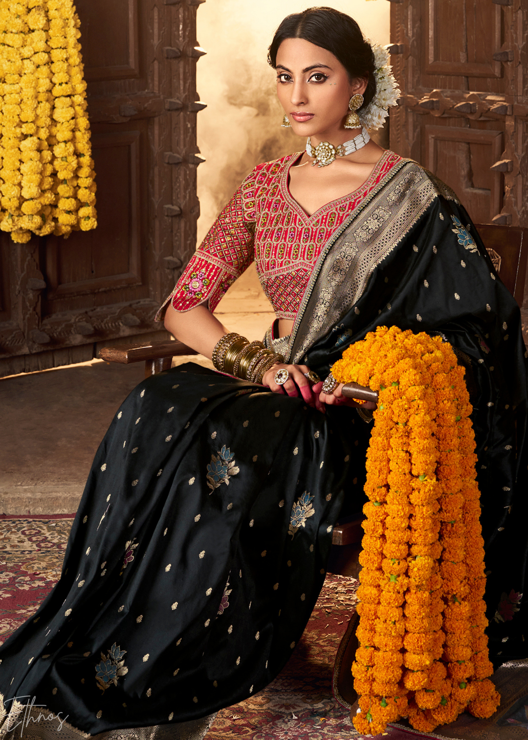 Charcoal Black Pure Art Silk Saree