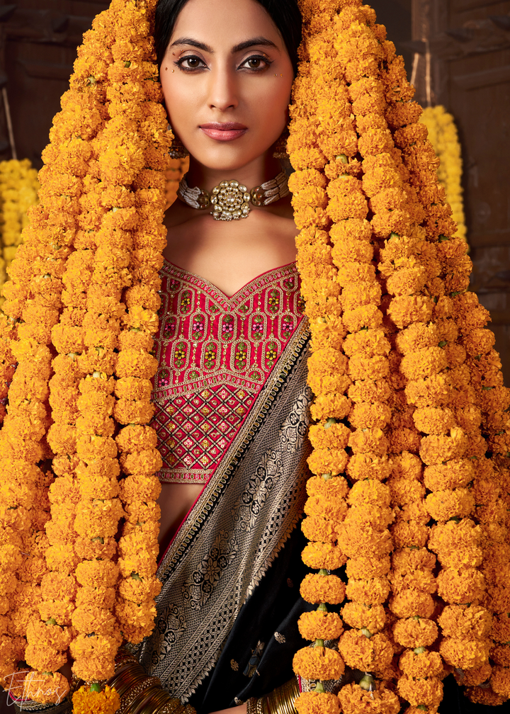 Charcoal Black Pure Art Silk Saree